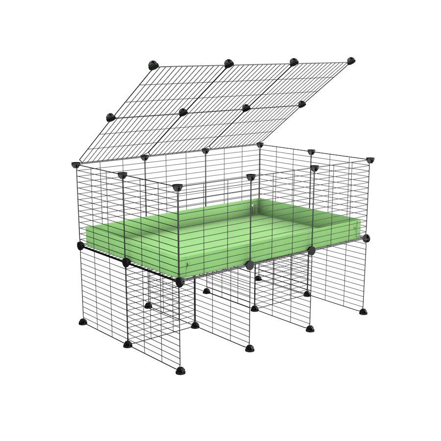 a 3x2 C&C cage for guinea pigs with a stand and a top green pastel pistachio plastic safe grids by kavee