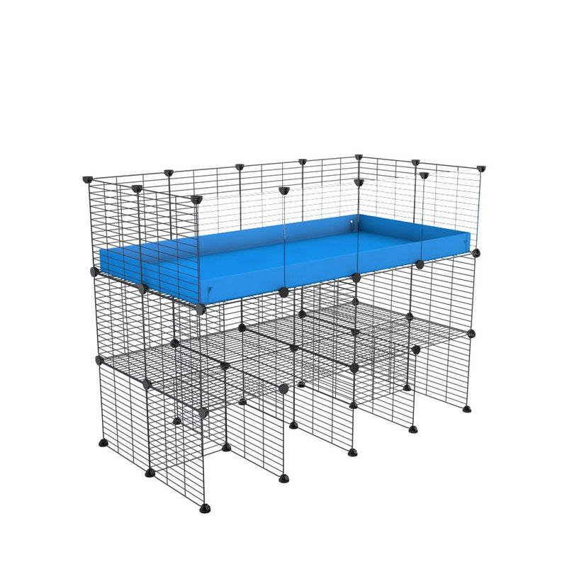 a tall 4x2 C&C guinea pigs cage with clear transparent plexiglass acrylic panels  with a double stand blue coroplast and safe small mesh grids sold in UK by kavee