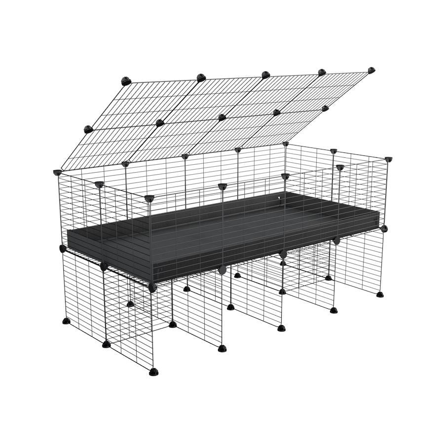 a 4x2 C&C cage for guinea pigs with a stand and a top black plastic safe grids by kavee