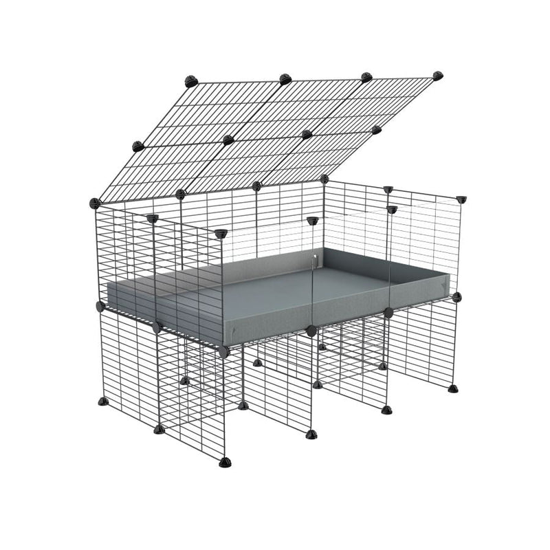 a 3x2 C&C cage with clear transparent perspex acrylic windows  for guinea pigs with a stand and a top grey plastic safe grids by kavee