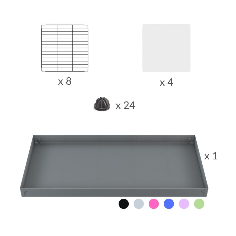 Material for A cheap 4x2 C&C cage with clear transparent perspex acrylic windows  for guinea pig with green pastel pistachio coroplast and baby grids from brand kavee