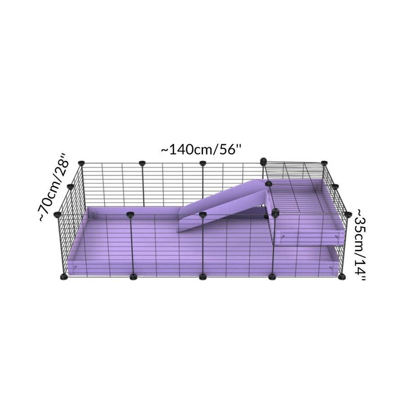 Size of a 4x2 C&C guinea pig cage with a loft and a ramp purple lilac pastel coroplast sheet and baby bars by kavee