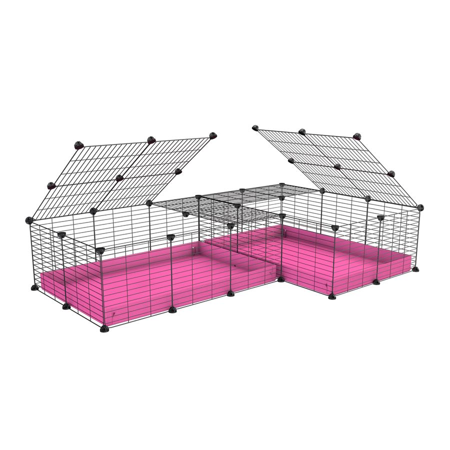 A 6x2 L-shape C&C cage with lid divider for guinea pig fighting or quarantine with pink coroplast from brand kavee