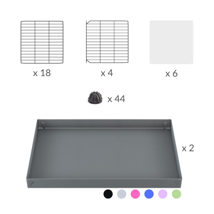 Material for A 2x6 C and C cage with clear transparent plexiglass acrylic grids  for guinea pigs with purple lilac pastel coroplast a lid and small hole grids from brand kavee