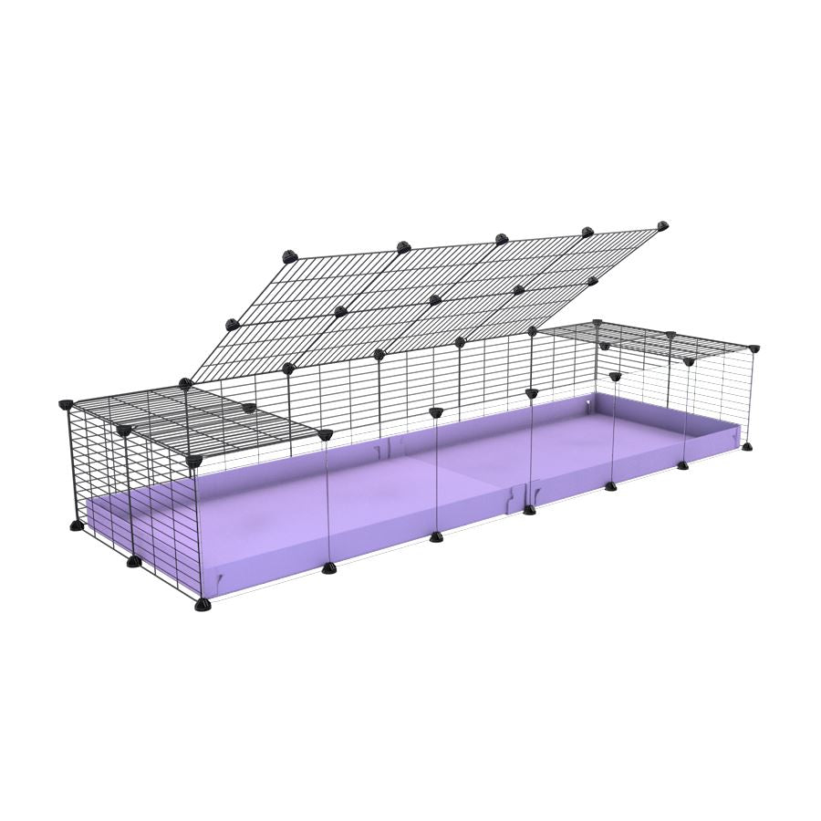 A 2x6 C and C cage with clear transparent plexiglass acrylic grids  for guinea pigs with purple lilac pastel coroplast a lid and small hole grids from brand kavee