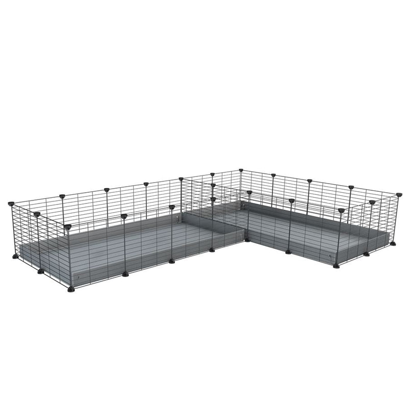 A 8x2 L-shape C&C cage with divider for guinea pig fighting or quarantine with grey coroplast from brand kavee