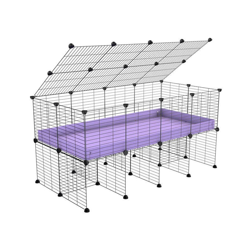 a 4x2 C&C cage for guinea pigs with a stand and a top purple lilac pastel plastic safe grids by kavee