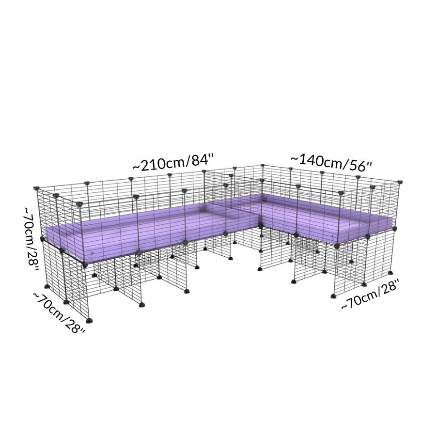 Size and dimension of A 8x2 L-shape C&C cage with divider stand for guinea pigs fighting or quarantine from brand kavee