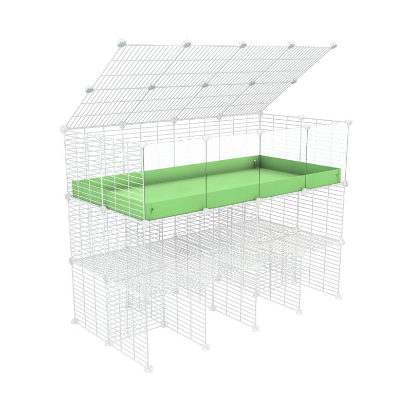 a tall 4x2 C&C guinea pigs cage with clear transparent plexiglass acrylic panels  with a double stand green coroplast a lid and safe small hole white CC grids sold in UK by kavee