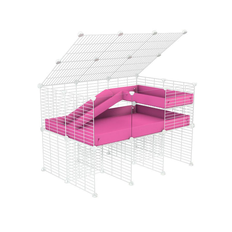 A 2x3 C and C guinea pig cage with clear transparent plexiglass acrylic panels  with stand loft ramp lid small size meshing safe white C&C grids pink correx sold in UK