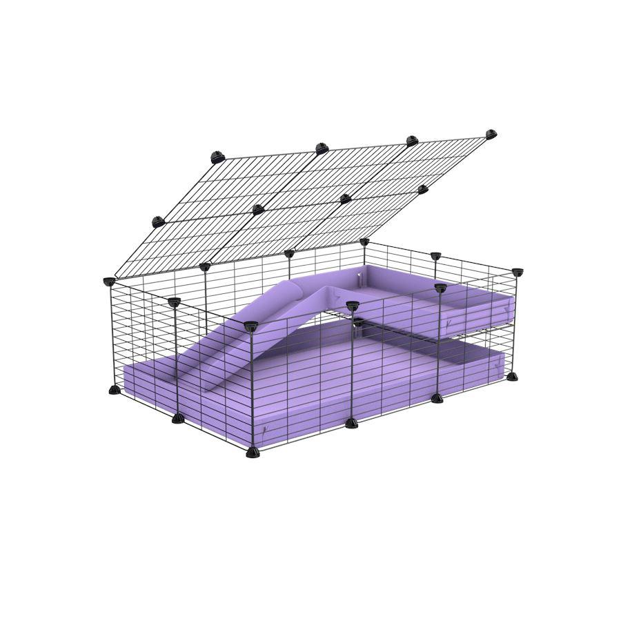 a 2x3 C and C guinea pig cage with loft ramp lid small hole size grids purple lilac pastel coroplast kavee