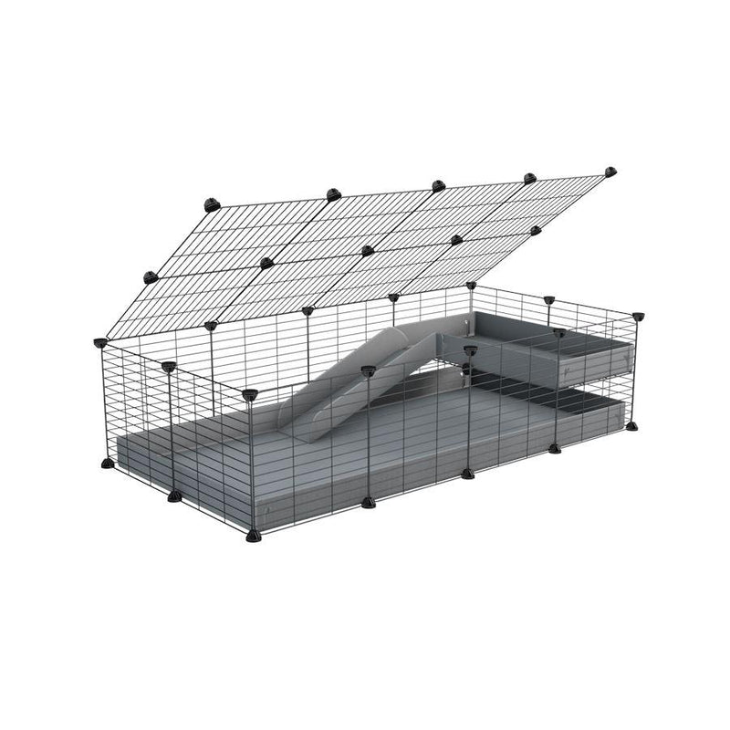 a 2x4 C and C guinea pig cage with loft ramp lid small hole size grids grey coroplast kavee