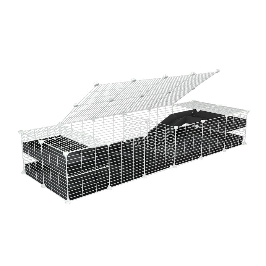 A 6x2 white C&C cage with lid divider loft ramp for guinea pig fighting or quarantine with black coroplast from brand kavee