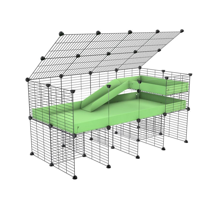 A 2x4 C and C guinea pig cage with clear transparent plexiglass acrylic panels  with stand loft ramp lid small size meshing safe grids green pastel pistachio correx sold in UK