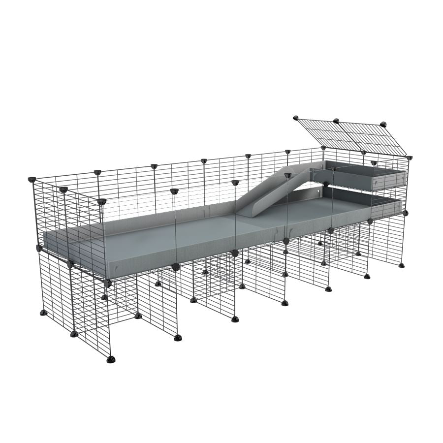 a 6x2 CC guinea pig cage with clear transparent plexiglass acrylic panels  with stand loft ramp small mesh grids grey corroplast by brand kavee