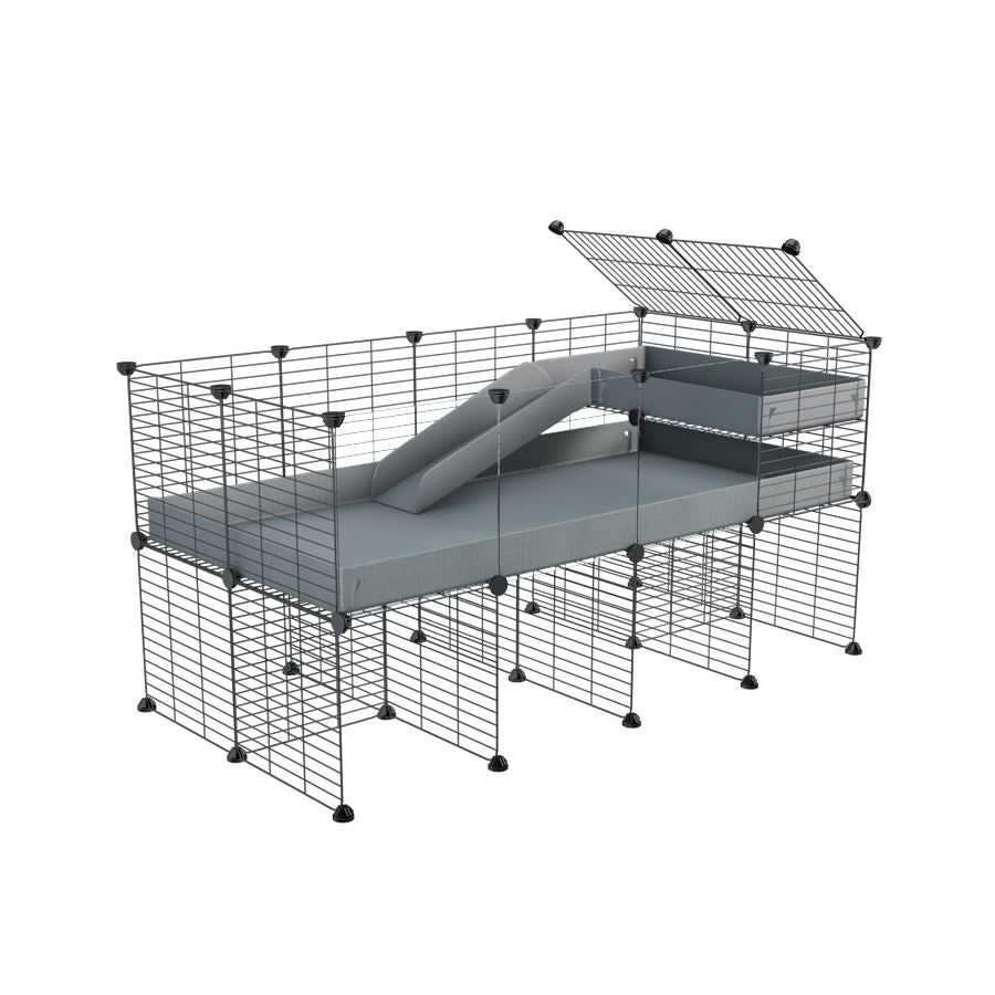 a 4x2 CC guinea pig cage with clear transparent plexiglass acrylic panels  with stand loft ramp small mesh grids grey corroplast by brand kavee