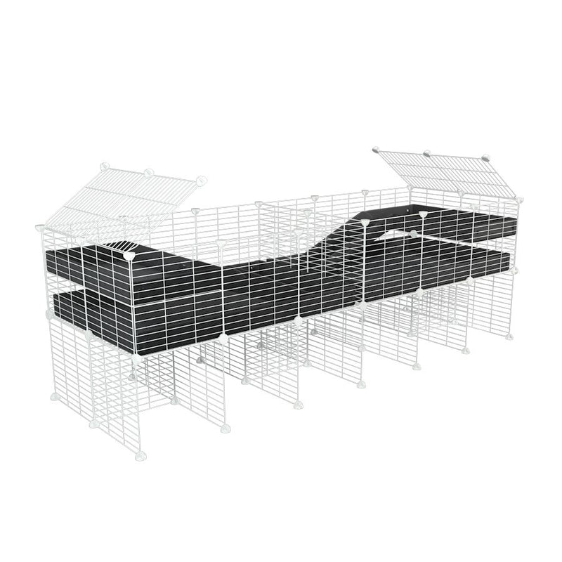 A 6x2 white C&C cage with divider and stand loft ramp for guinea pig fighting or quarantine with black coroplast from brand kavee