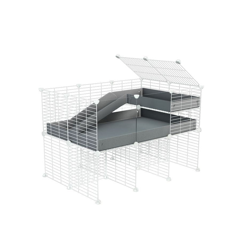 a 3x2 CC guinea pig cage with clear transparent plexiglass acrylic panels  with stand loft ramp small mesh white C&C grids grey corroplast by brand kavee