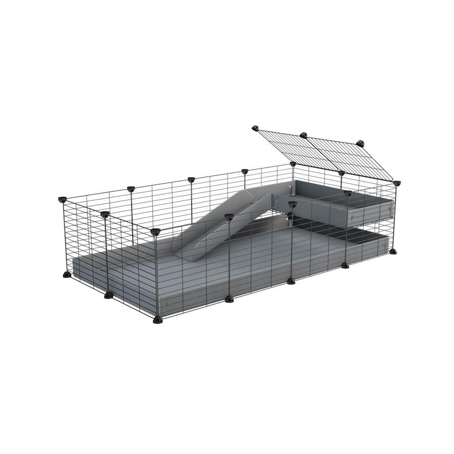 a 4x2 C&C guinea pig cage with a loft and a ramp grey coroplast sheet and baby bars by kavee