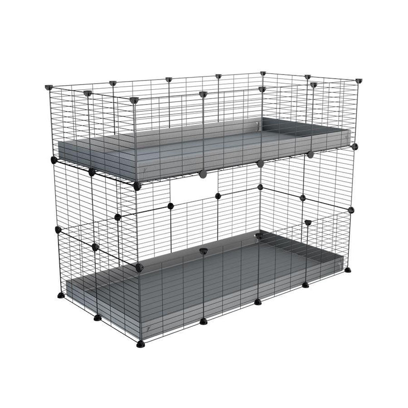 A 4x2 double stacked c and c guinea pig cage with two stories grey coroplast safe size grids by brand kavee