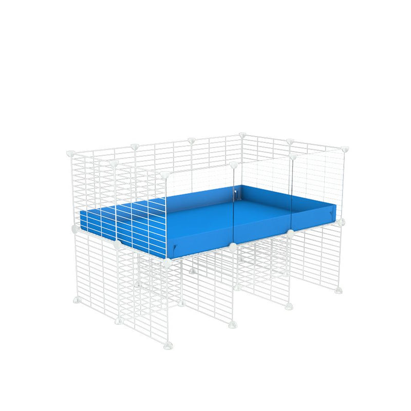 a 3x2 CC cage with clear transparent plexiglass acrylic panels  for guinea pigs with a stand blue correx and white C&C grids sold in UK by kavee