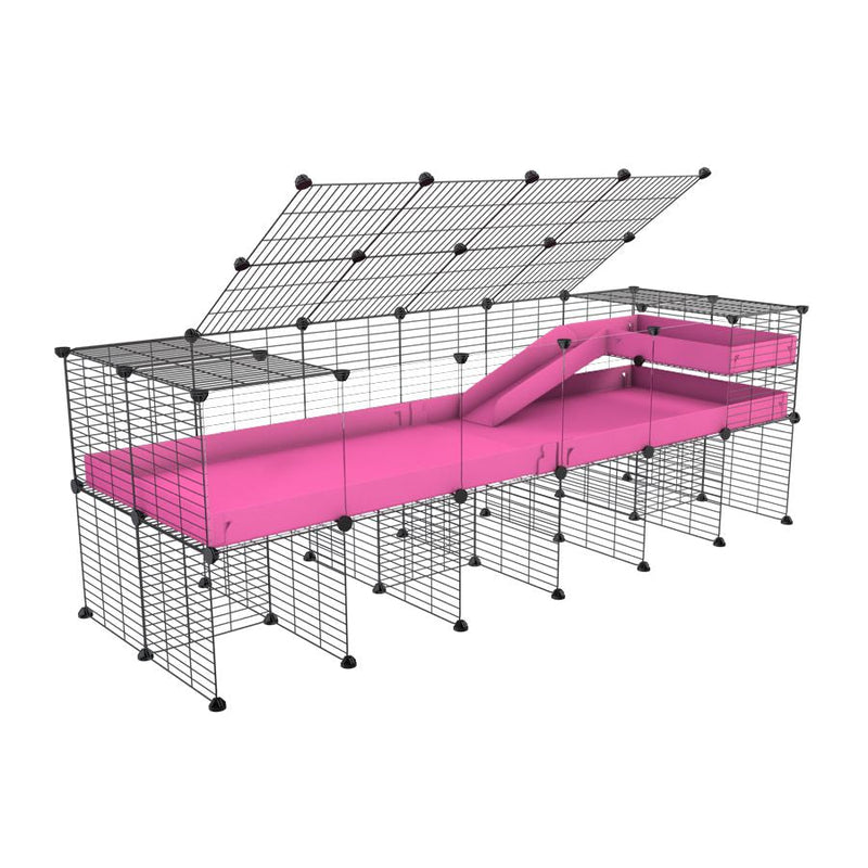 A 2x6 C and C guinea pig cage with clear transparent plexiglass acrylic panels  with stand loft ramp lid small size meshing safe grids pink correx sold in UK