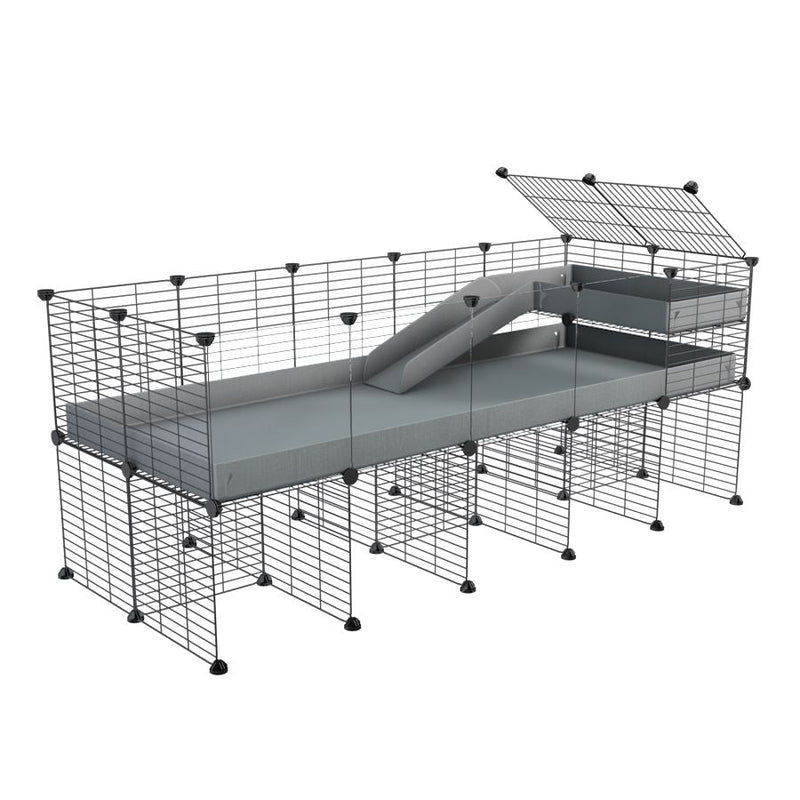 a 5x2 CC guinea pig cage with clear transparent plexiglass acrylic panels  with stand loft ramp small mesh grids grey corroplast by brand kavee